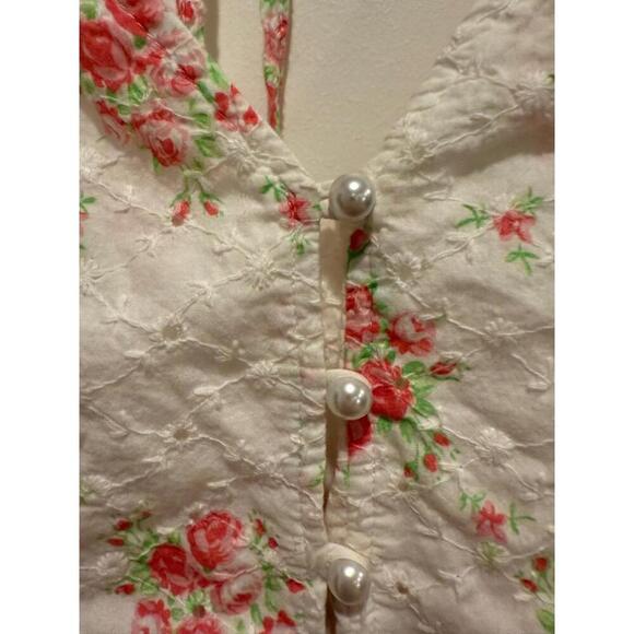 NIGHTCAP CLOTHING Blouse Womens Size XS White Floral V Neck Lace Trim Pearl Butt - Picture 4 of 9